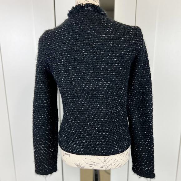 Ann Taylor Black & Silver Wool Blend Chunky Knit Tweed Blazer Jacket Size Small - Picture 4 of 12